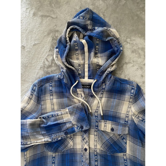Volcom Hooded Flannel Shirt Mens‎ Small Plaid Button Up Long Sleeve Casual - Picture 1 of 12